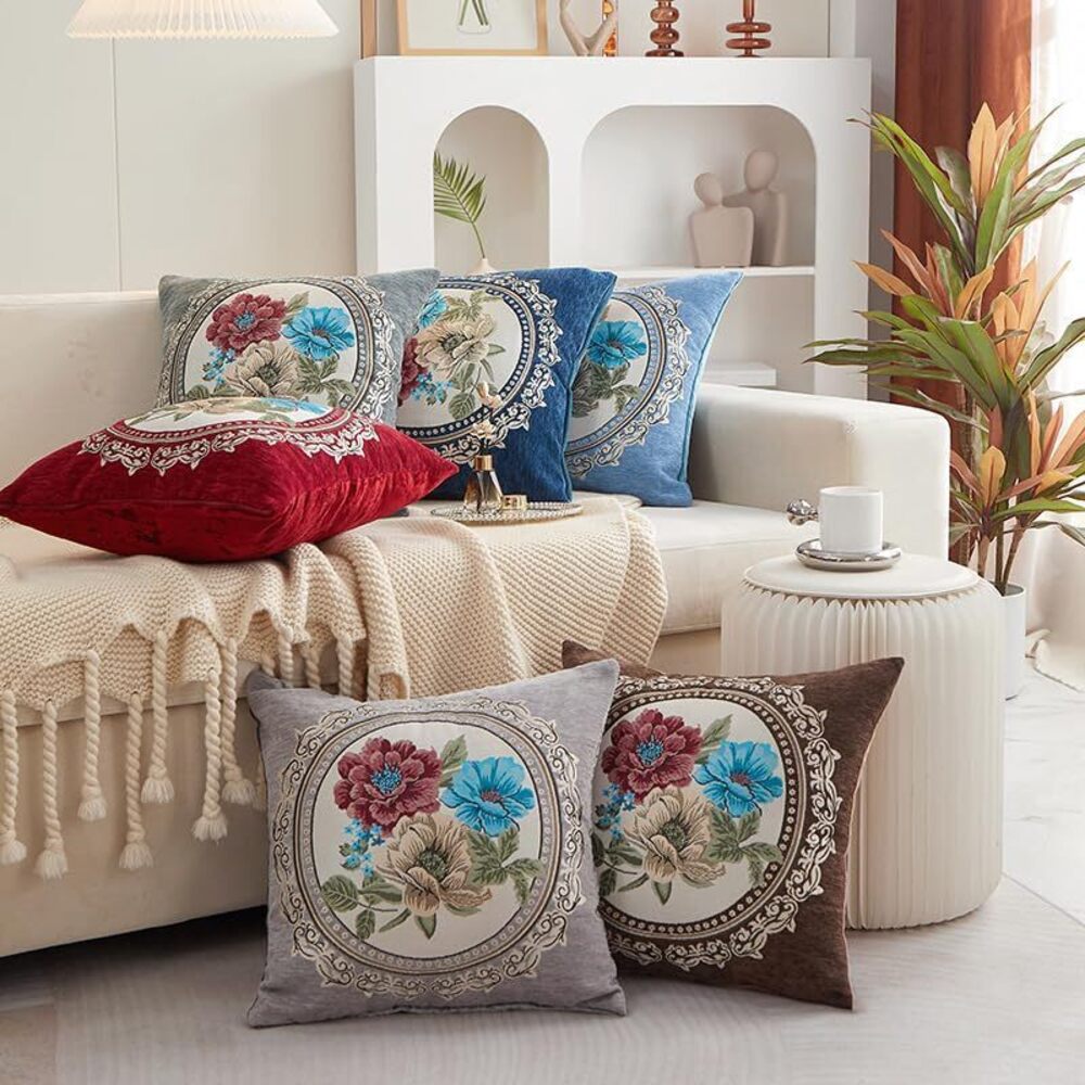 4329 Set of 2 Blue Vintage Embroidered Throw Pillows Covers - Picture 2 of 8